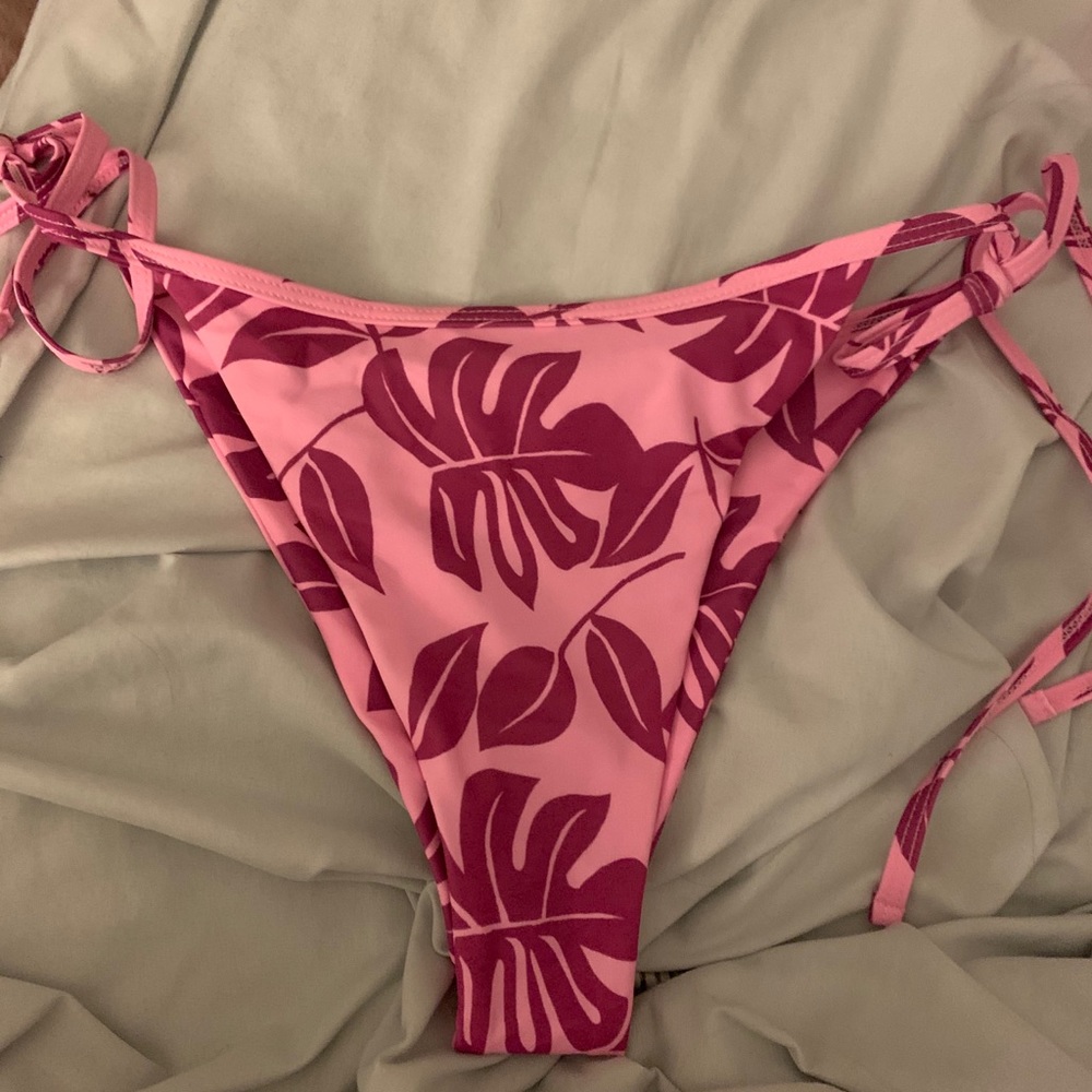 Shein plant print pink adjustable bikini bottoms